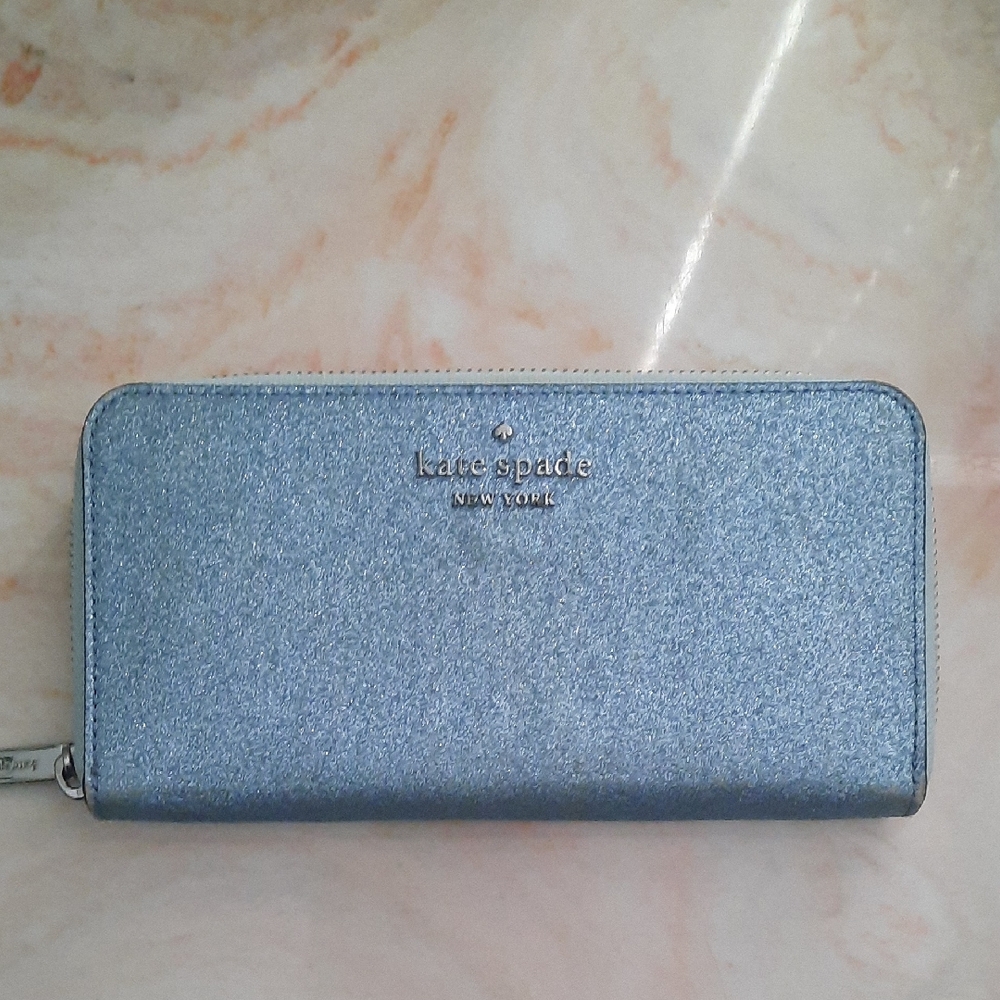 Kate Spade Blue Glitter Continental Wallet